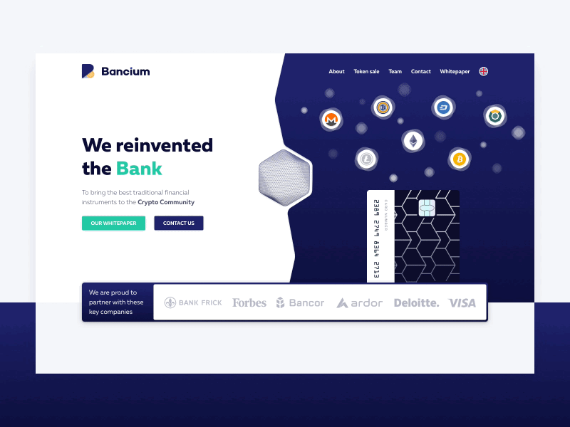 Bancium - crypto banking platform bank blockchain card coins crypto ico landing platform smart contract