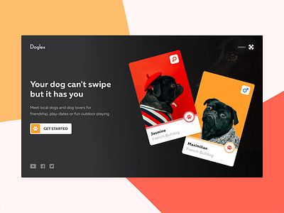 Doglex - Tinder for dogs 🐕 app clean dating dog header landing pet swipe ui