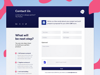 Materio - Contact page agency case contact contact form header landing materio proposal quote studio