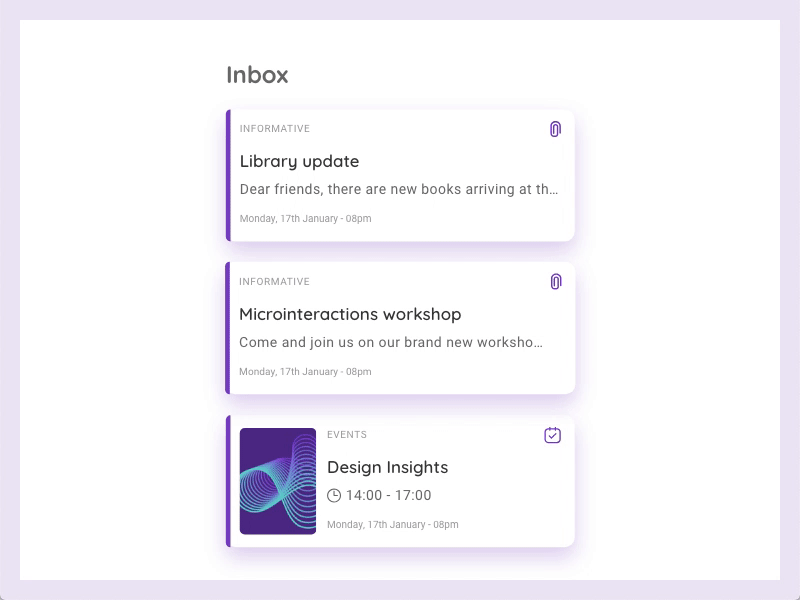 Checklist Microinteraction adobe xd agenda agendaedu animation cards checklist events inbox interaction list microinteraction minimalist motion product design tasks uxui