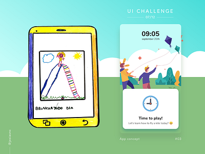 #03 UI Challenge - Play time! 😄 adobexd app calendar children clock hour illustration kids kite mobile play playful reminder time track ui