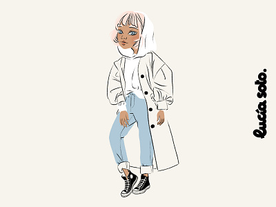 Hoodie character illustration editorial illustration fashion illustration flat colour illustration illustration magazine illustration minimal illustration pink hair woman illustration