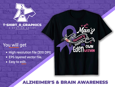 ➤ Alzheimer's & brain awareness T-shirt design typography tshirt