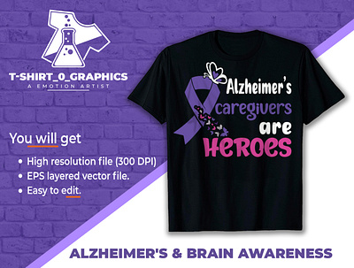 ➤ Alzheimer's & brain awareness typography tshirt