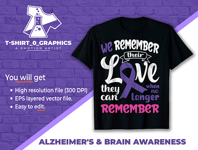 ➤ Alzheimer's & brain awareness T-shirt typography tshirt