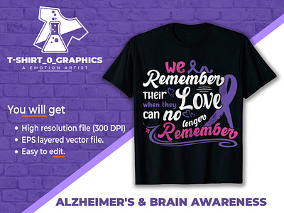 ➤ Alzheimer's & brain awareness T-shirt typography tshirt