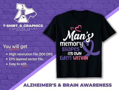 ➤ Alzheimer's & brain awareness T-shirt typography tshirt