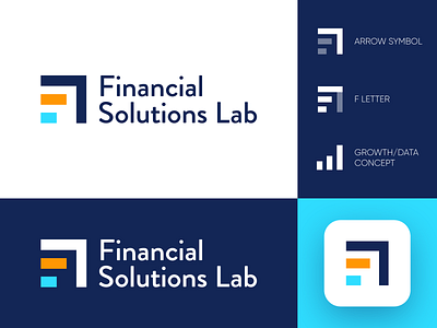 Financial Solutions Lab - Logo Design Exploration arrow arrow logo brand design brand identity branding clean design corporate f letter logo finance financial for sale unused buy growth data identity lab logo logo design logo designer logotype solutions symbol tech