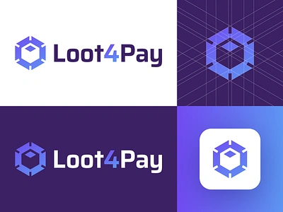 Loot4Pay - Approved Logo Design app icon design brand identity branding corporate deals escrow services gradient identity identity design light rays shine logo logo design logo designer logo grid logotype loot pay cube box hexagon media tech digital smart design symbol virtual reality