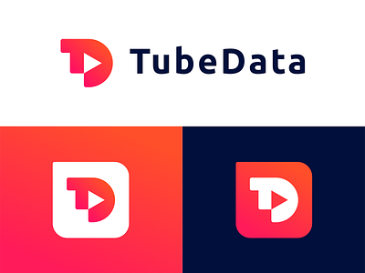 TubeData Logo Design app branding corporate digital media tech gradient icon identity letter logo logo design logo designer logotype mark media metrics statistics symbol tech video youtube