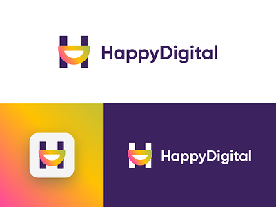 HappyDigital - Logo Design Exploration (for sale) branding clean corporate design for sale unused buy gradient h letter hd d identity letter letters logo logo design logo designer logotype mark media tech digital monogram nice symbol tech