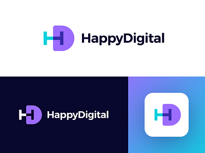 HappyDigital - Logo Design Concept branding clean corporate digital media tech for sale unused buy gradient h letter hd d icon identity letter letters logo logo design logo designer logotype mark monogram nice symbol tech