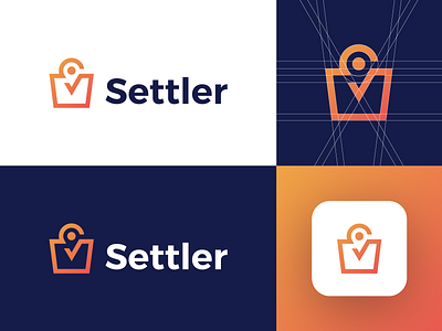 Settler - Approved Logo Design app branding clean corporate digital tech media find the best gradient icon identity logo logo design logo designer logotype mark shop app shopify symbol tech