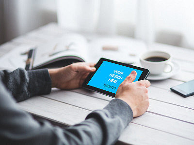 Man with small tablet mockup