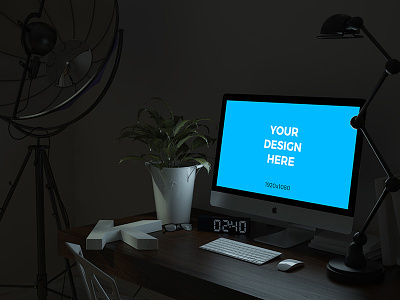 Free mockup - iMac on the table in the office at night dark freebie imac mockup night office placeit psd smartmockups template