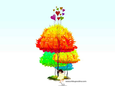 Colourful Illustration balloon drawing forest art girl gradient illustration leaf love minimal shibupavizha tree