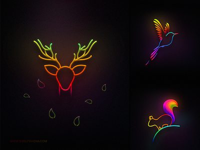 Gradient Art Series birds colourful deer digital art illustration forest nature photoshop