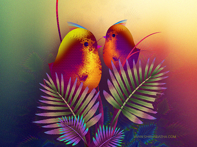 Love Birds birds colourful digital art illustration forest leaves nature photoshop