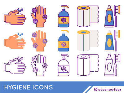 Hygiene Icons corona dribbble evesnowtear flat handwash hospital hospitality hygiene icon icon set vector virus