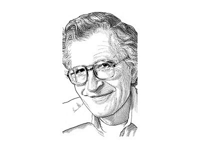 Noam Chomsky hedcut pen ink portrait stipple