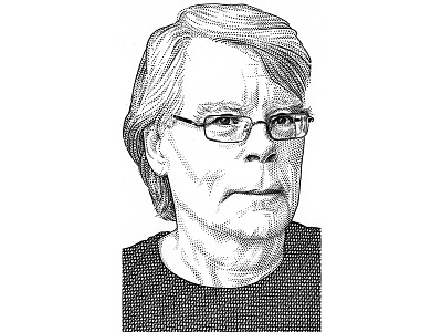 Stephen King hedcut pen ink portrait stipple