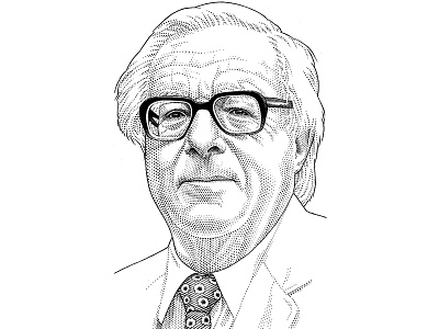 Ray Bradbury hedcut pen ink portrait stipple