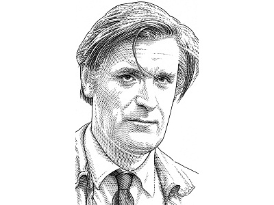 Ted Hughes hedcut pen ink portrait stipple