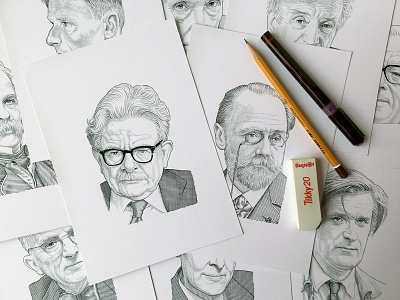 Literary Portraits: part III hedcut pen ink portrait stipple