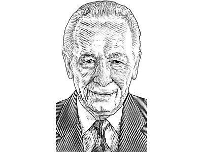 Shimon Peres hedcut pen ink portrait stipple