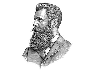 Theodor Herzl israel line art pen ink portrait