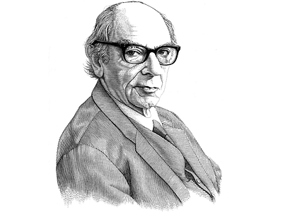 Isaiah Berlin ink line art pen portrait