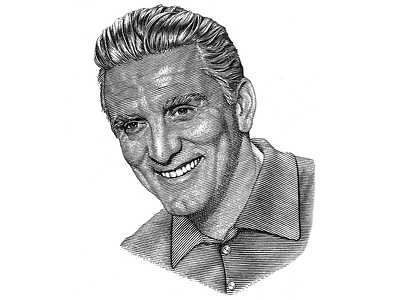 Kirk Douglas ink line art pen portrait