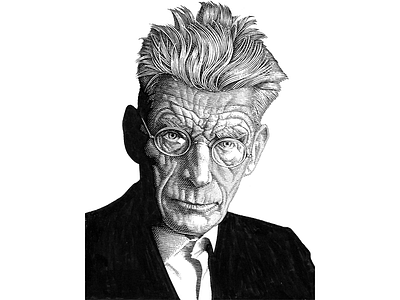 Samuel Beckett ink line art pen portrait