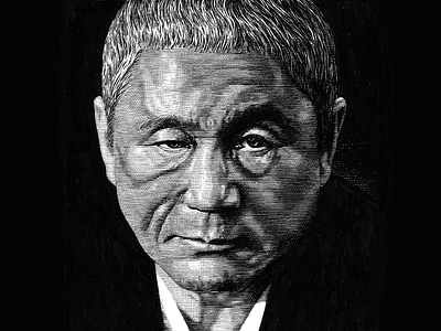 Takeshi Kitano claybord ink line art scratchboard