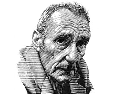 William S. Burroughs black and white lineart pen and ink portrait