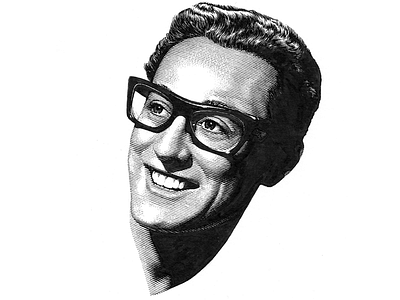 Buddy Holly black and white lineart pen and ink portrait