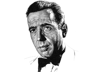 Humphrey Bogart black and white lineart noir pen and ink portrait