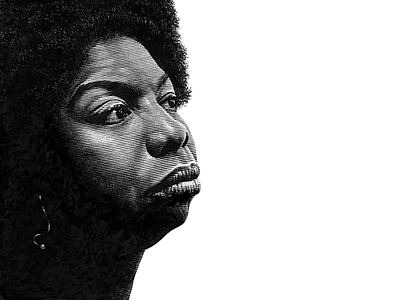 Nina Simone black and white famous hand drawn illustration line art lineart pen and ink portrait scratchboard