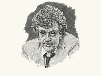 Kurt Vonnegut engraving line art pen ink portrait