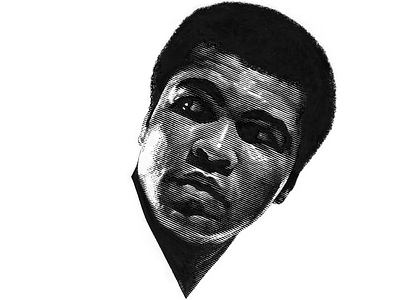 Muhammad Ali line art pen and ink scratchboard