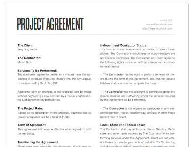 Project Agreement paperwork