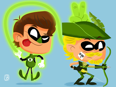 Friends Forever: Green Lantern and Green Arrow comics illustration popart