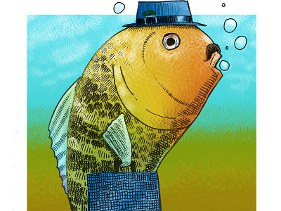 Fish Remix cartoon color crosshatch digital funny illustration sureal