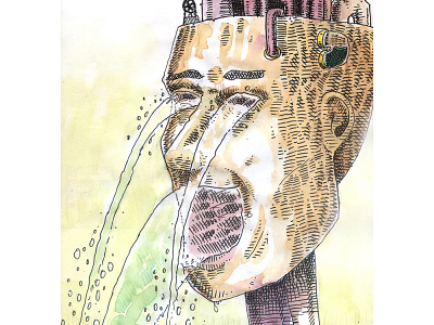 Untitled cartoon crosshatch editorial illustration ink pencils portrait prismacolor