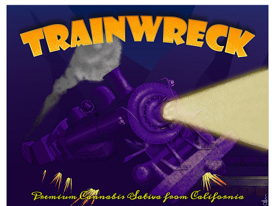 Trainwreck crosshatch digital fruit box art illustration label marijuana