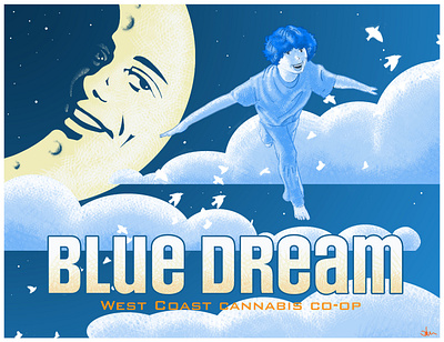 Blue Dream cannabis crosshatch digital fruit box art illustration labels