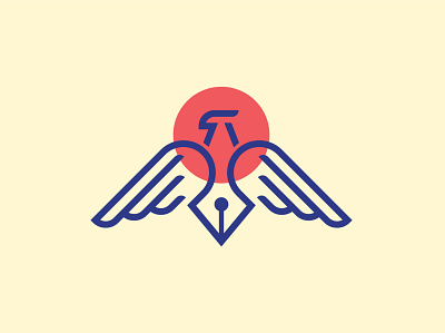 Eagle Pen Logo animal logo bird logo branding eagle logo flying hawk logo pen logo phoenix wild wings writer