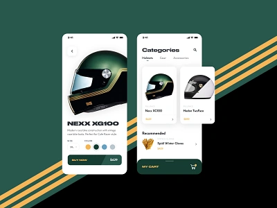 Vintage Motorcycle Gear Shop app app design bobber caferacer catalogue clean ecommerce ecommerce app ecommerce business ecommerce shop minimal mobile app mobile ui motorcycle shop simple ui ux ux design vintage