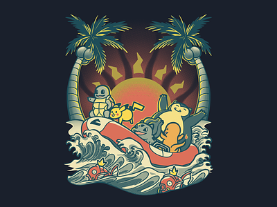 Kanto Summer halftone illustration island pokemon pop culture poster summer tshirt video games