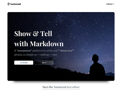 Nocturnal Landing Page design editor landing markdown page text ui ux website